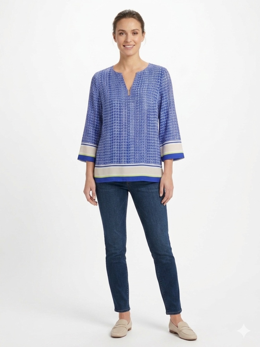 Violet + Claire NWOT Patterned Toggle Neck Blouse 3/4 Sleeve No Stretch